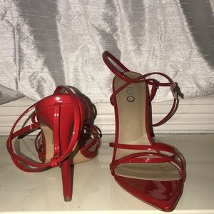 Red Patent leather pointy open toe heel sandals